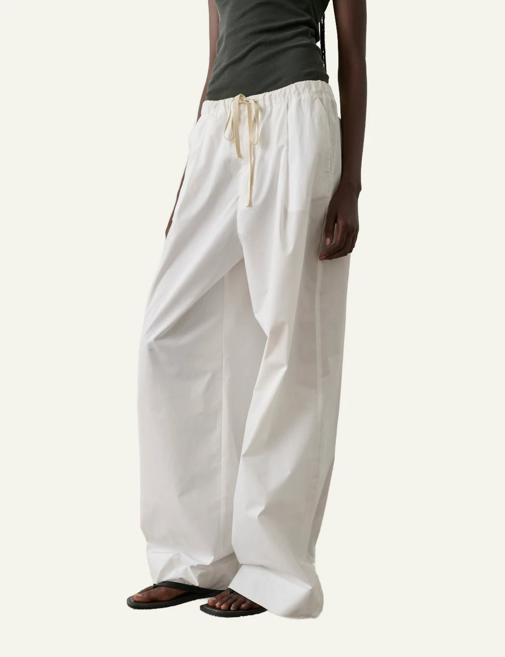 Soeur Hugues trousers off white straight leg tie waist front model