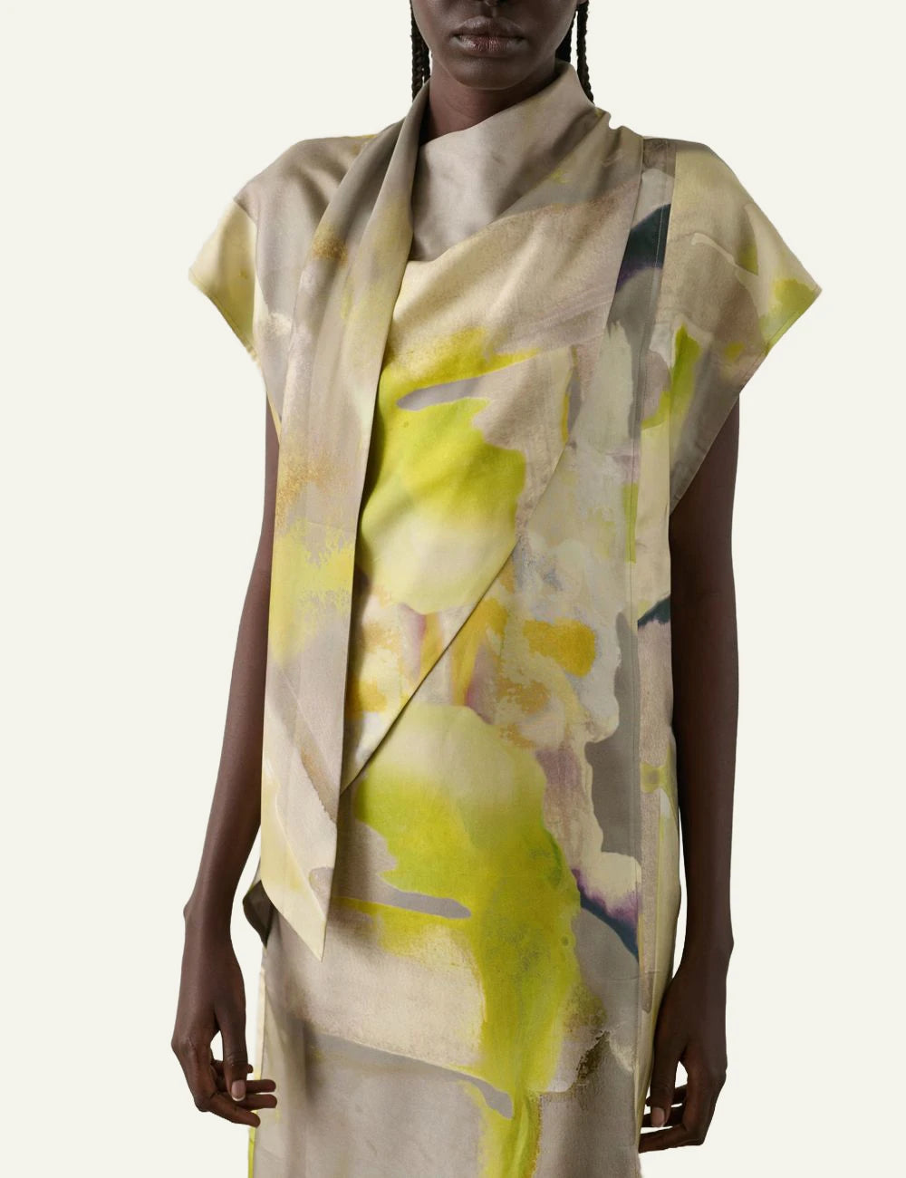 Soeur Iberis dress abstract print silk twill midi front model