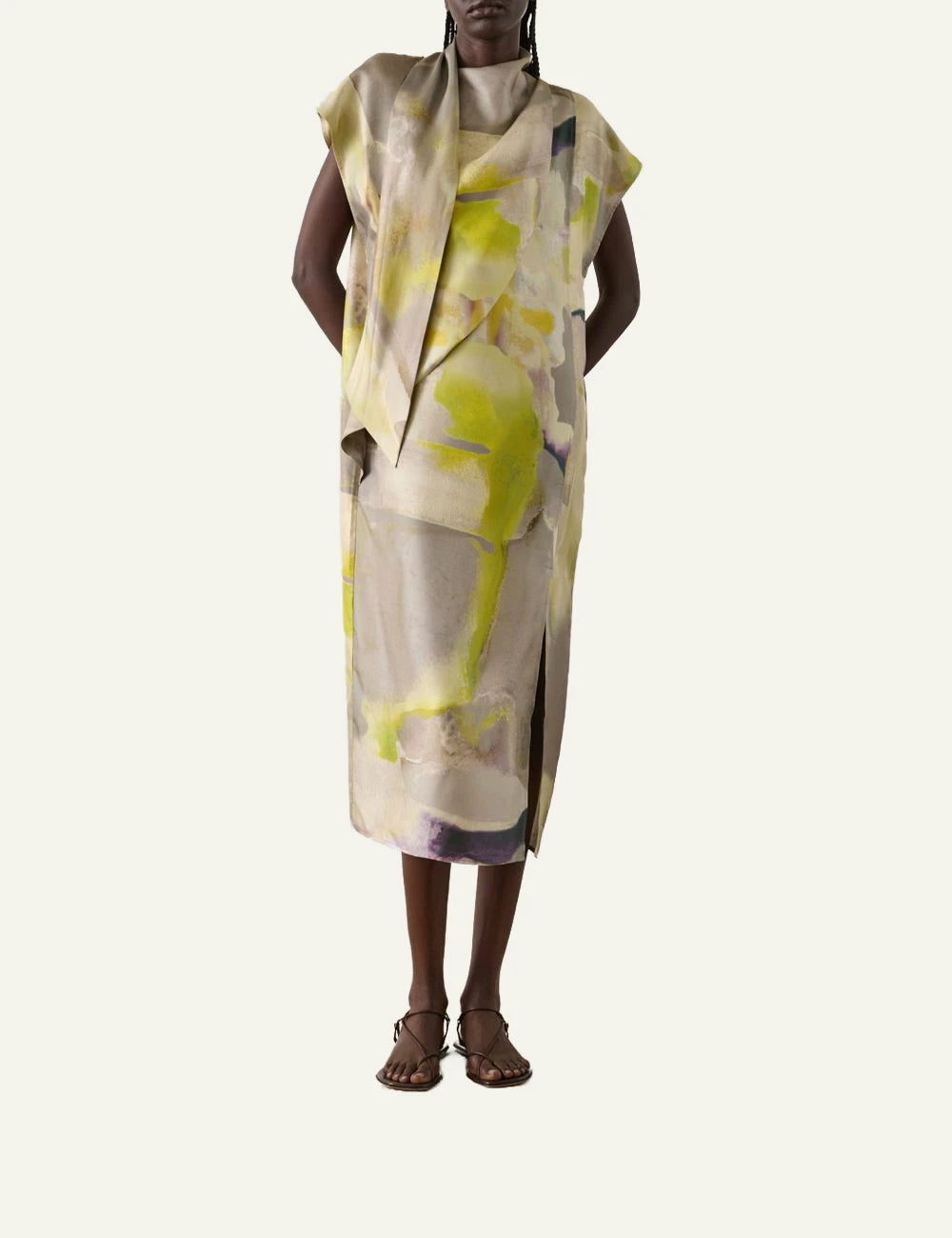 Soeur Iberis dress abstract print silk twill midi front full body