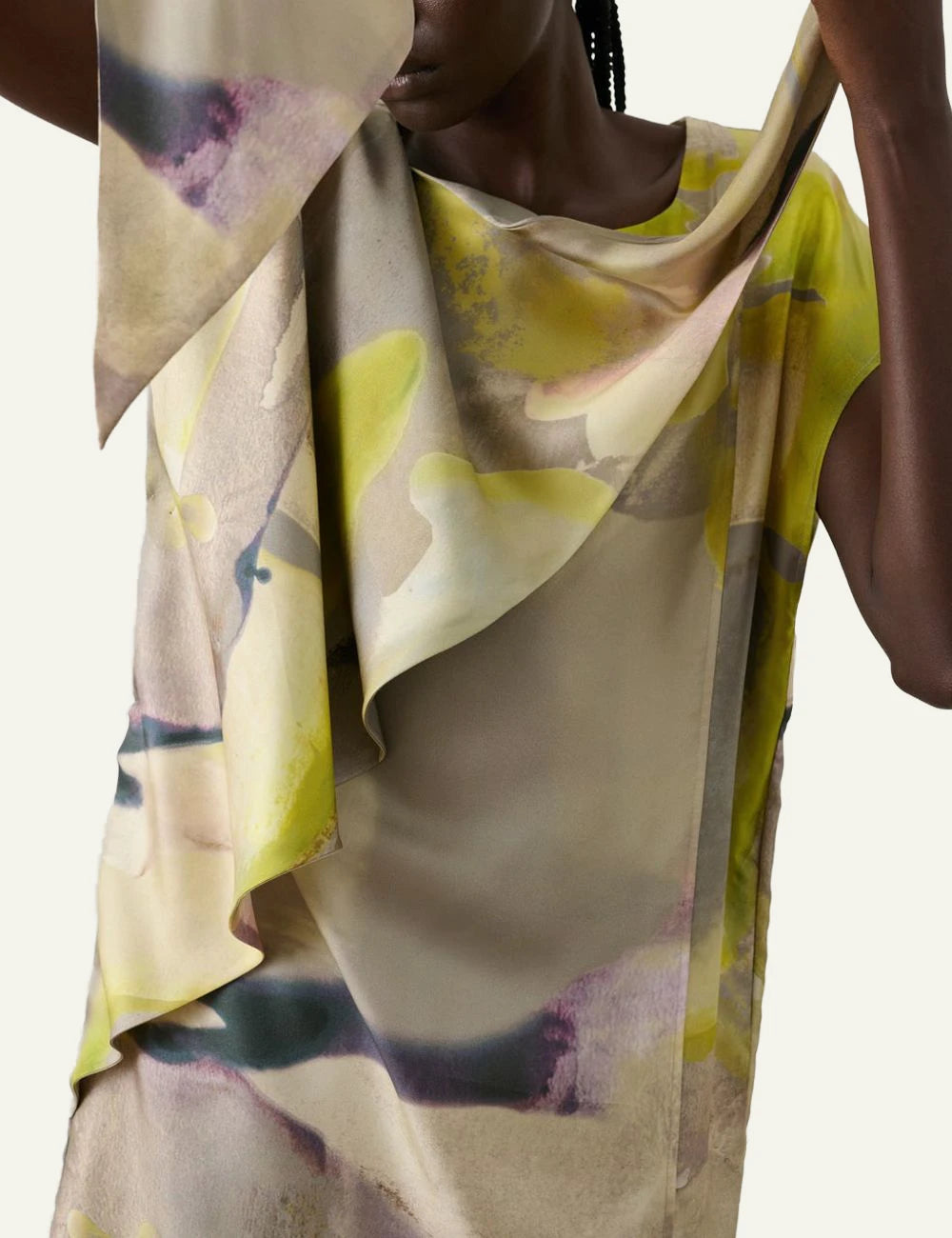 Soeur Iberis dress abstract print silk twill midi front detail
