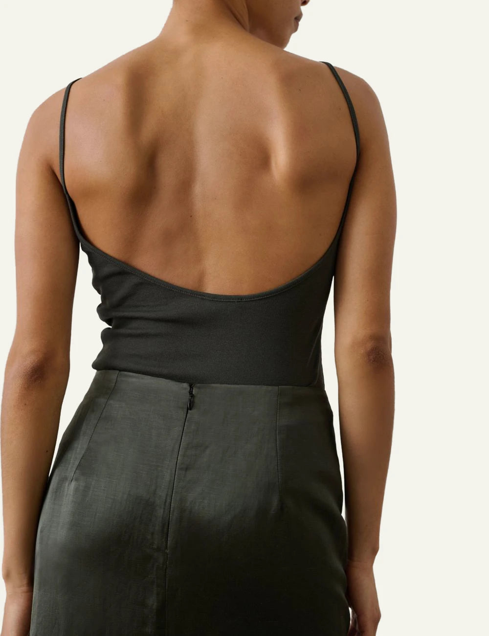Soeur Ila tank top dark green cotton jersey thin straps back