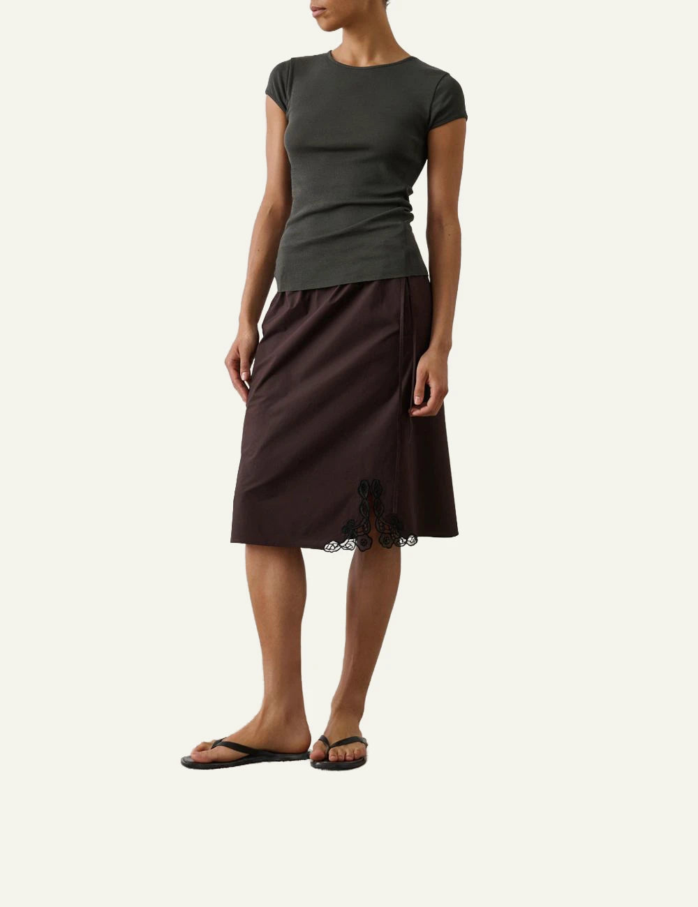 Soeur Indra t-shirt dark green cotton jersey slim fit front full body