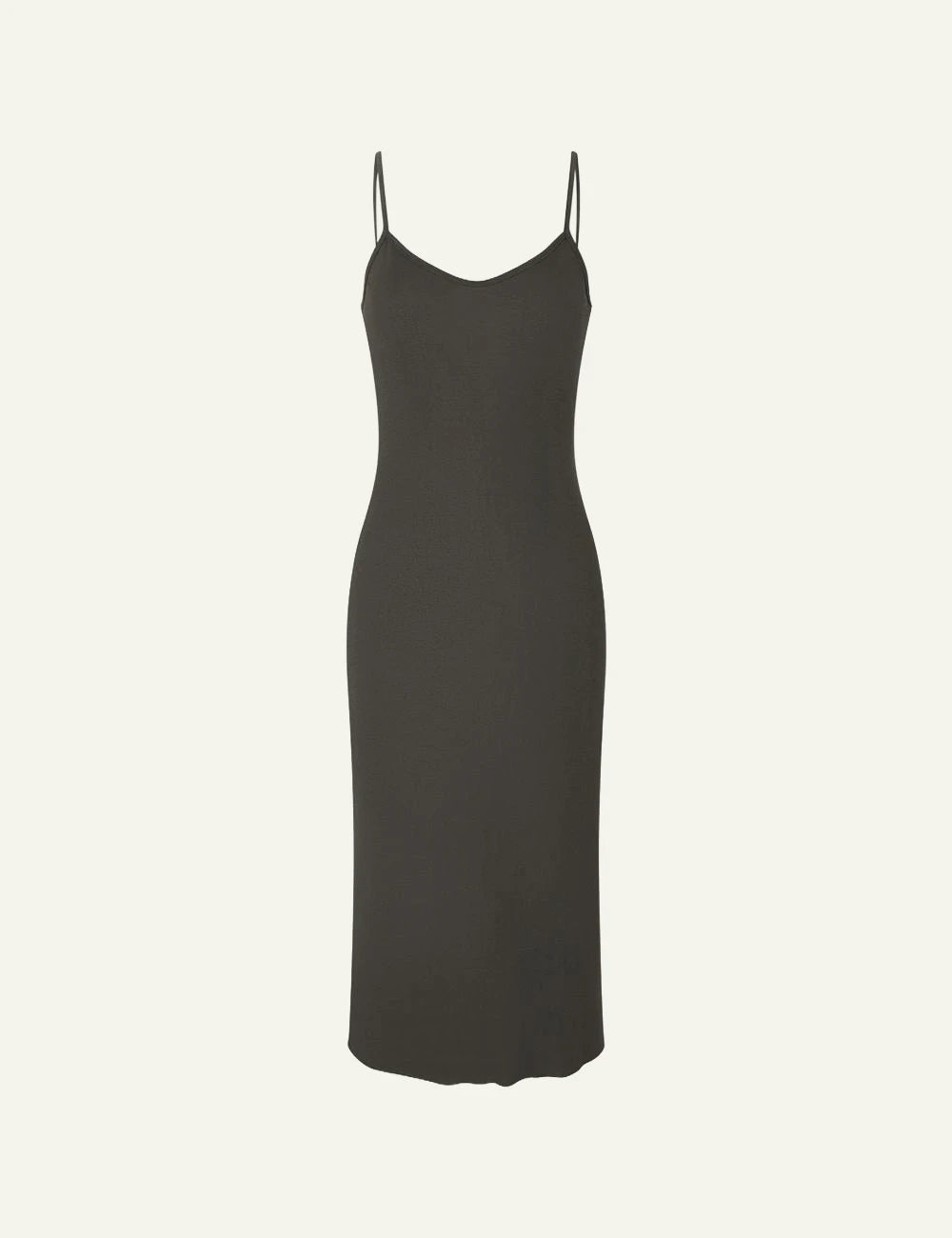 Soeur Ithaca dress dark green ribbed cotton jersey slim straps front