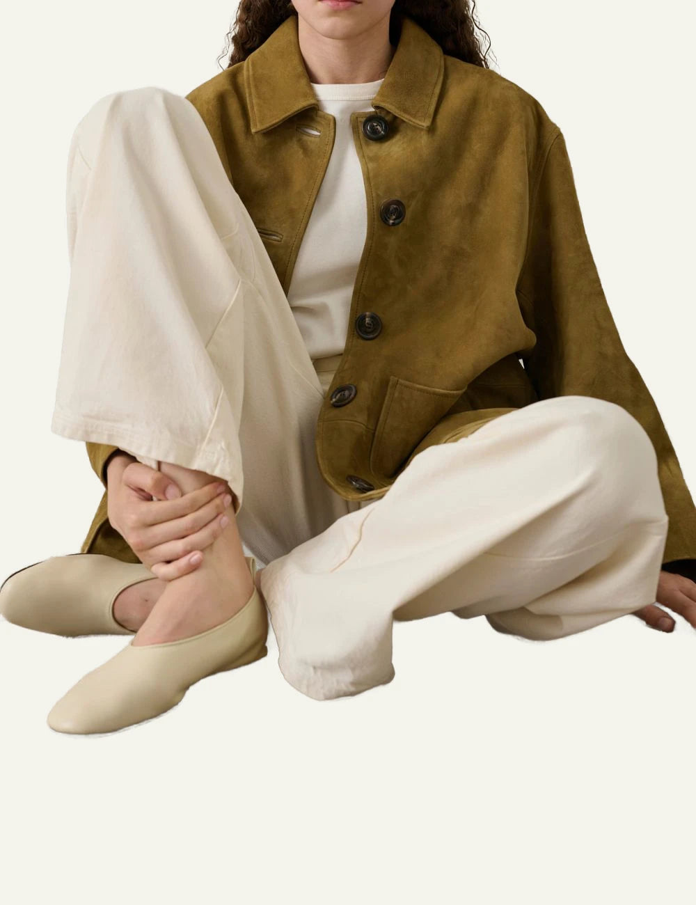 Soeur ivory leather ballet flats round toe side model view