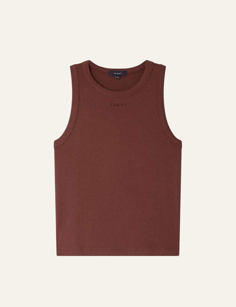 Soeur rib tank top recycled cotton brown front