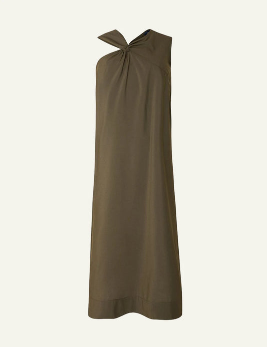 Soeur Emna asymmetric dress khaki midi fluid fabric front view