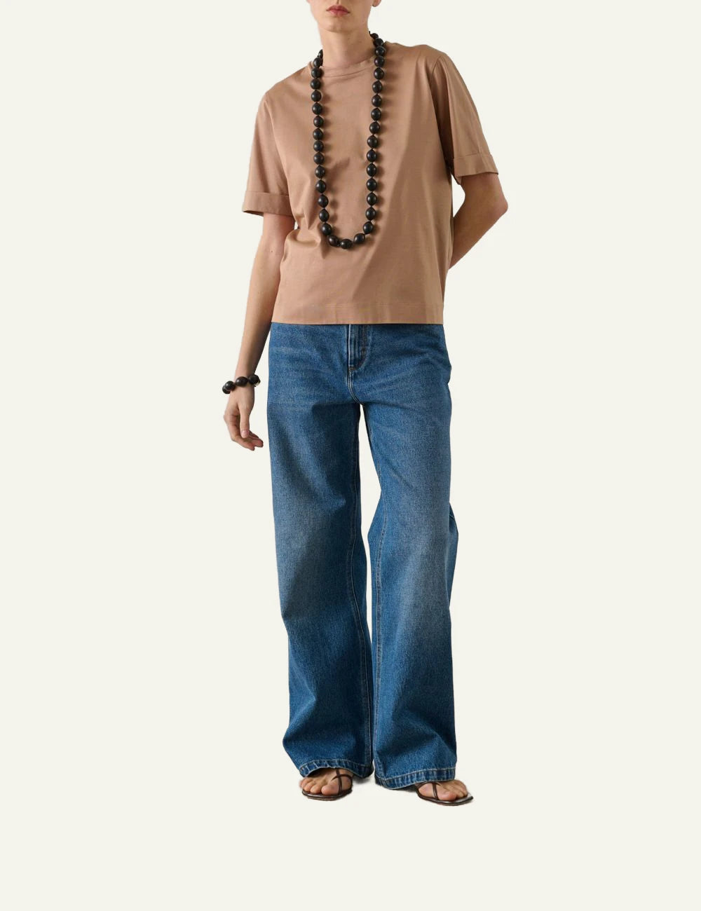 Soeur t shirt mercerised cotton beige short sleeves front full body