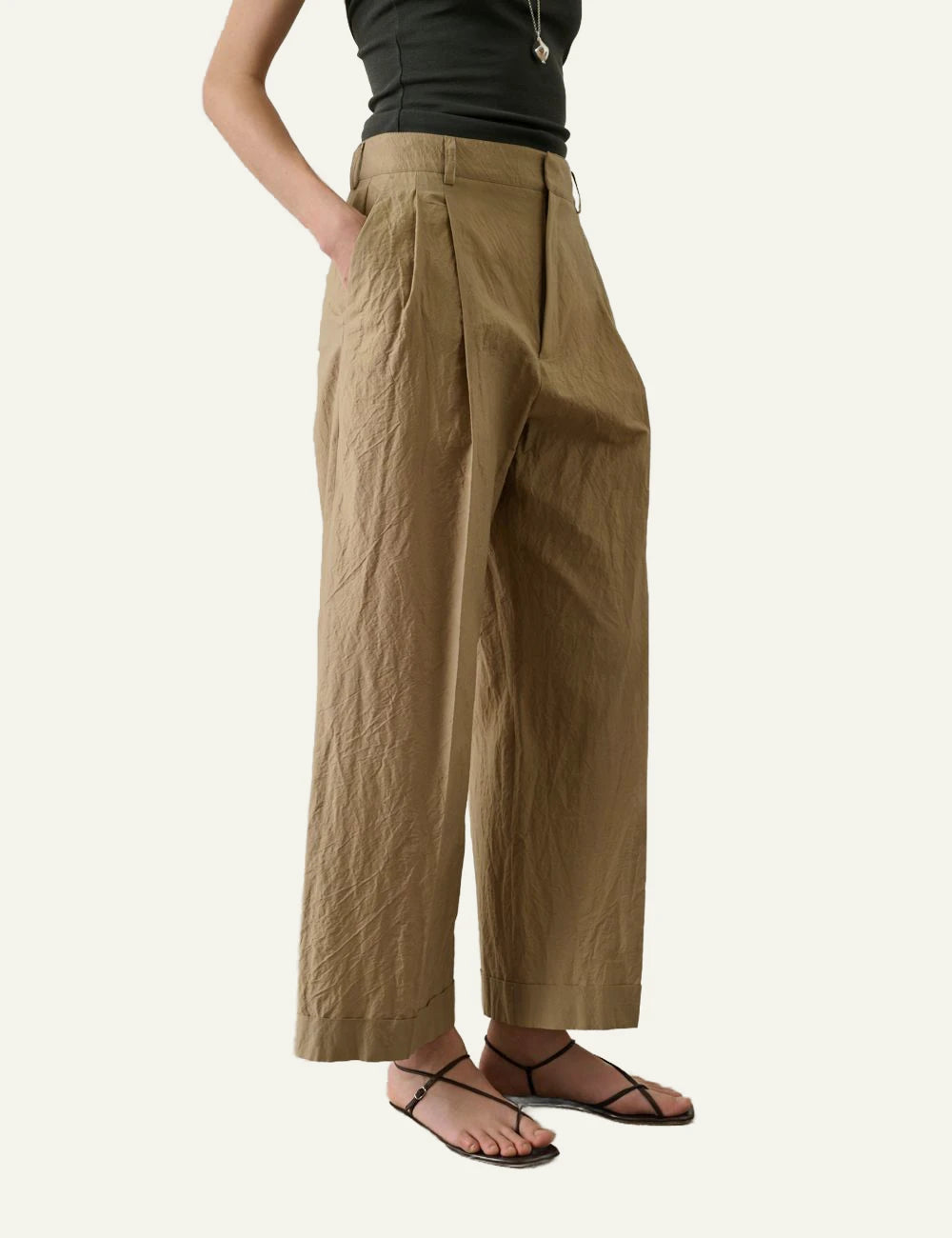 Soeur Watson trousers beige wide leg high waist pleated side