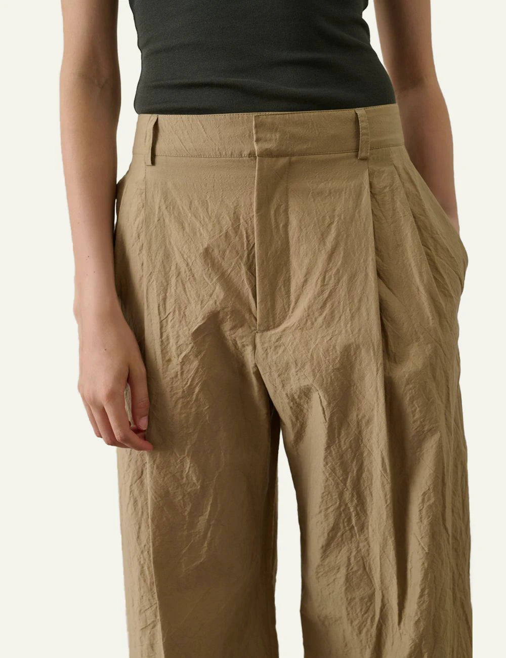 Soeur Watson trousers beige wide leg high waist pleated front model