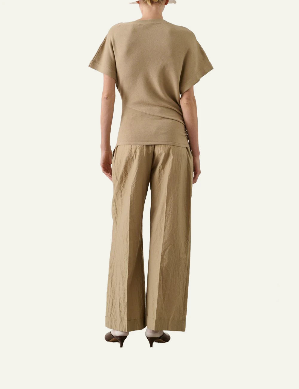 Soeur Watson trousers beige wide leg high waist pleated back