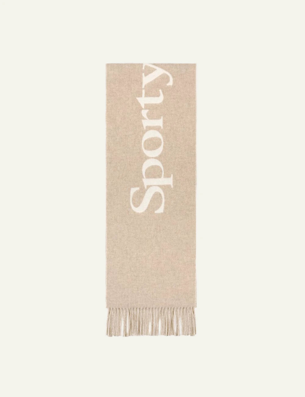 Sporty &amp; Rich big serif scarf ecru wool fringed front view