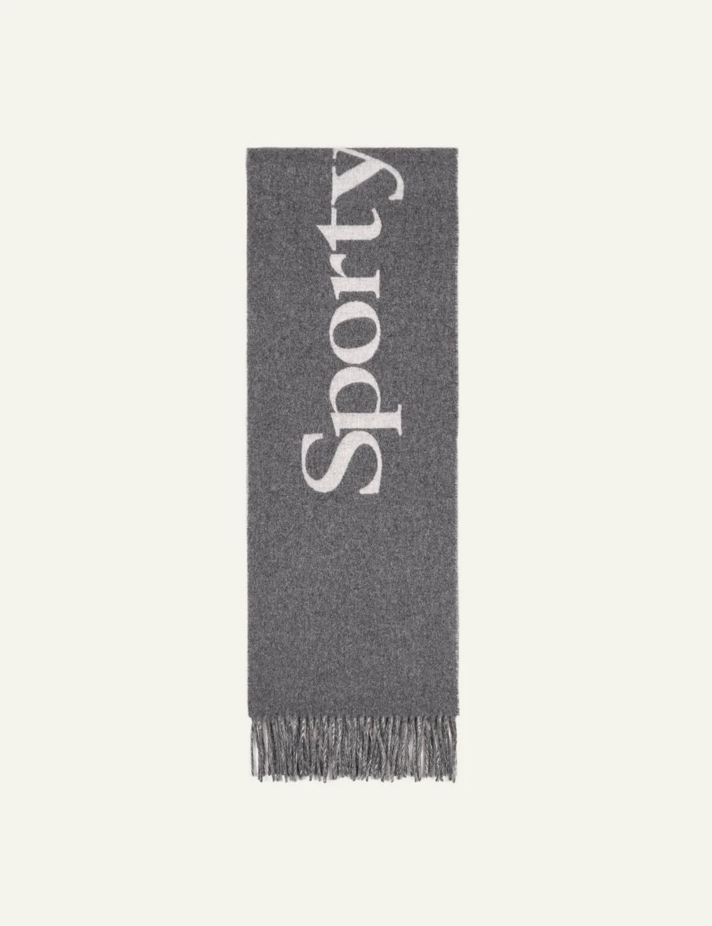 Sporty &amp; Rich big serif scarf gray wool fringed front view