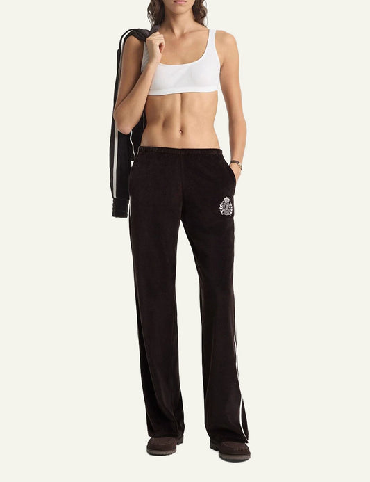 Sporty and Rich brown wide leg track pants front view