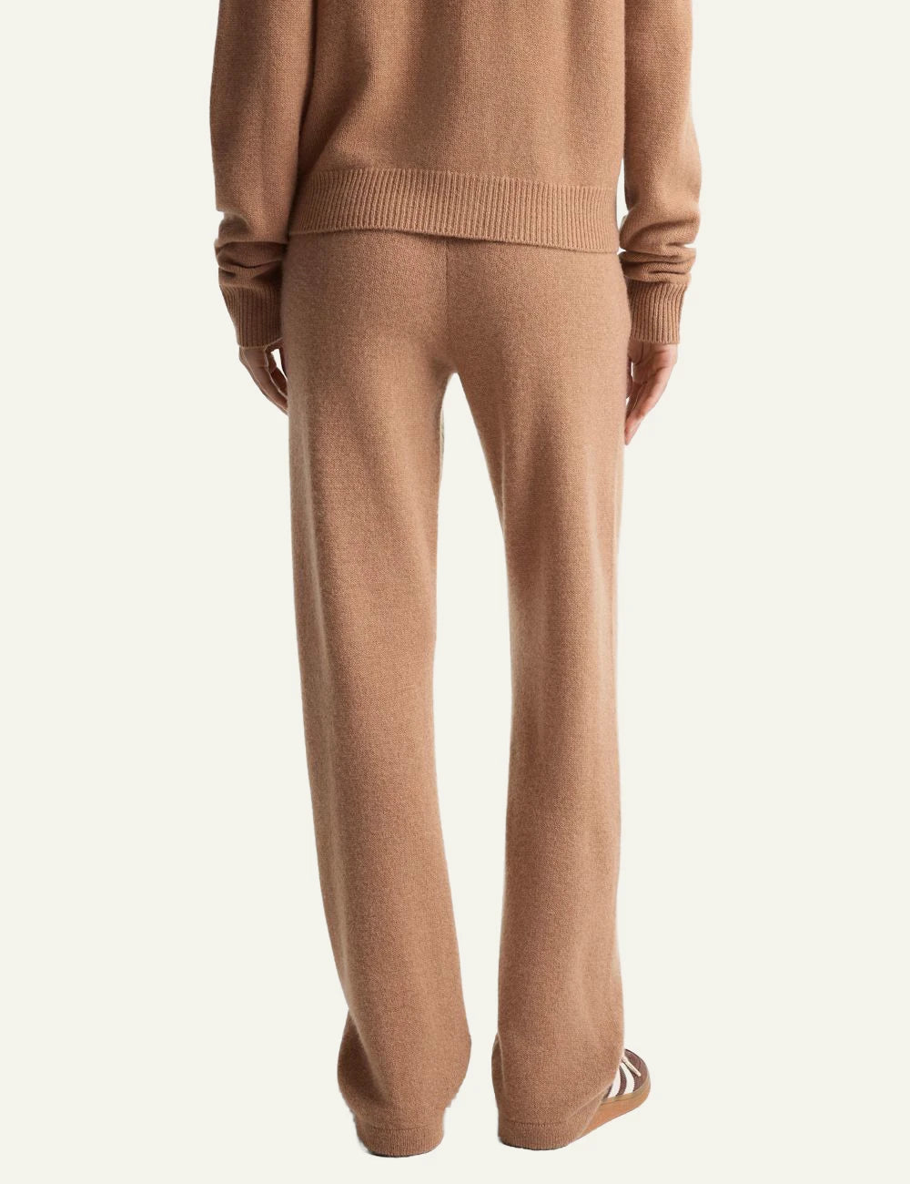 Sporty and Rich camel cashmere wide leg pants back view