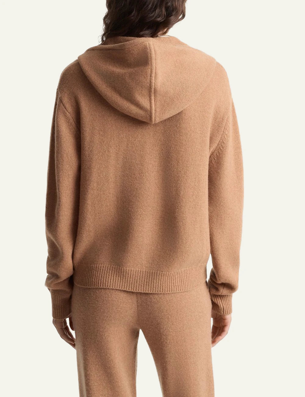 Sporty and Rich camel cashmere zip hoodie logo back view