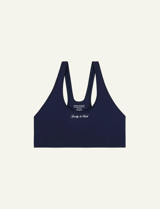 Sporty and Rich classic sports bra navy front view