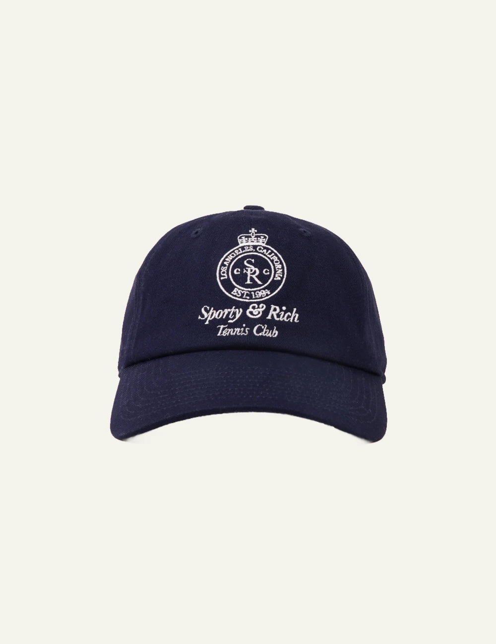 Sporty &amp; Rich crown tennis hat dark navy embroidered front view