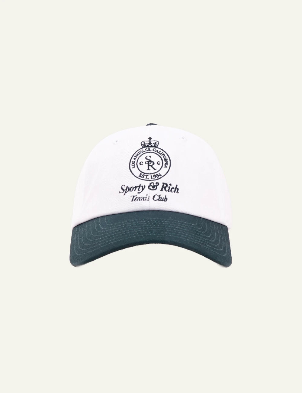  Sporty &amp; Rich crown tennis hat white forest embroidered front view
