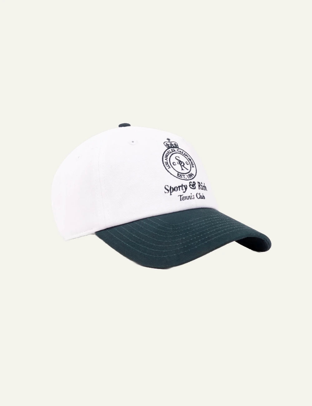  Sporty &amp; Rich crown tennis hat white forest embroidered side view