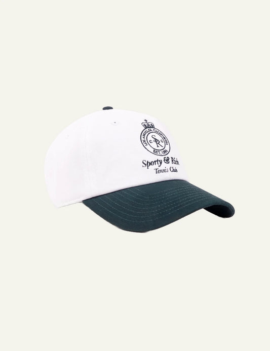  Sporty &amp; Rich crown tennis hat white forest embroidered side view