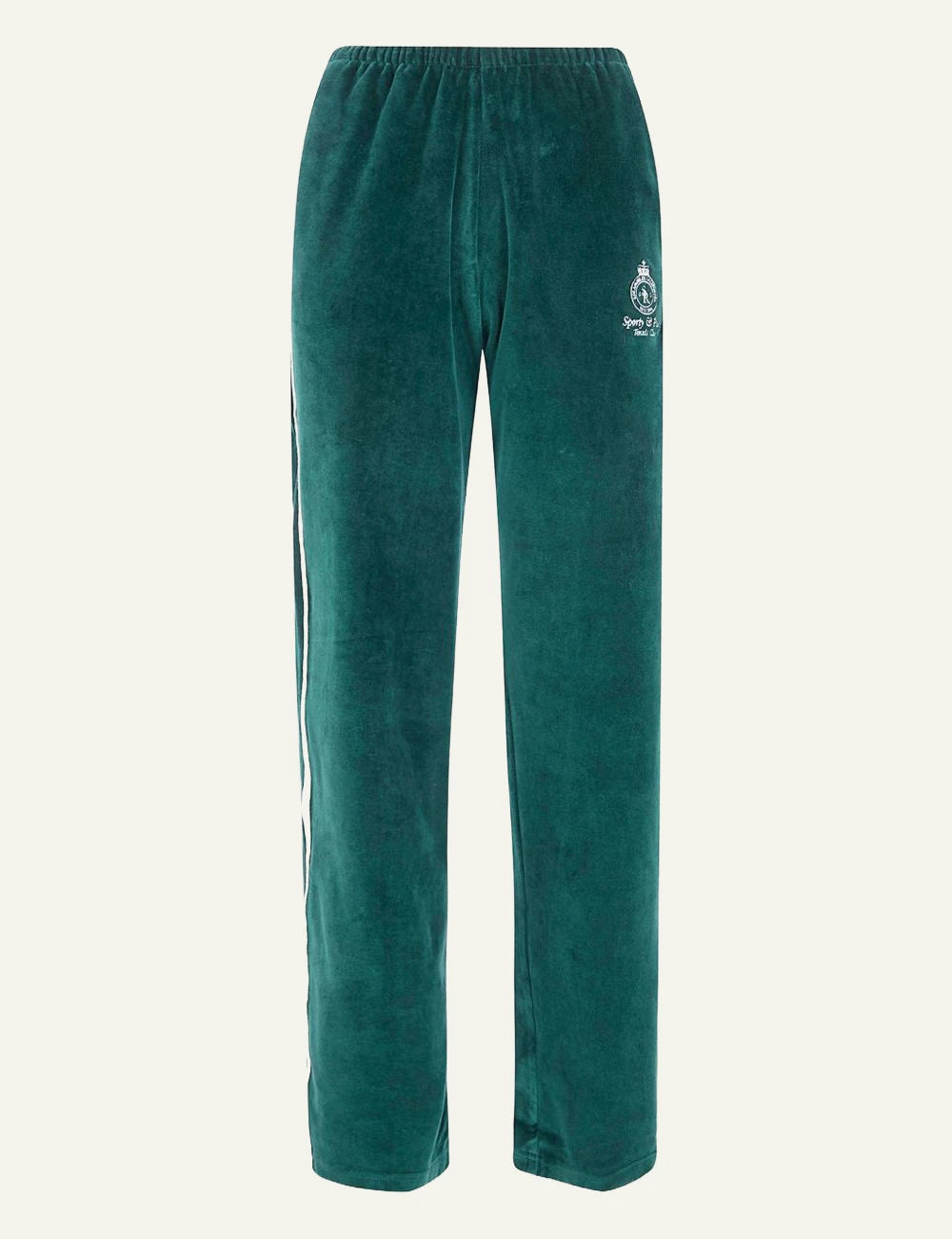 Sporty &amp; Rich Crown Tennis velvet pant forest ecru front view