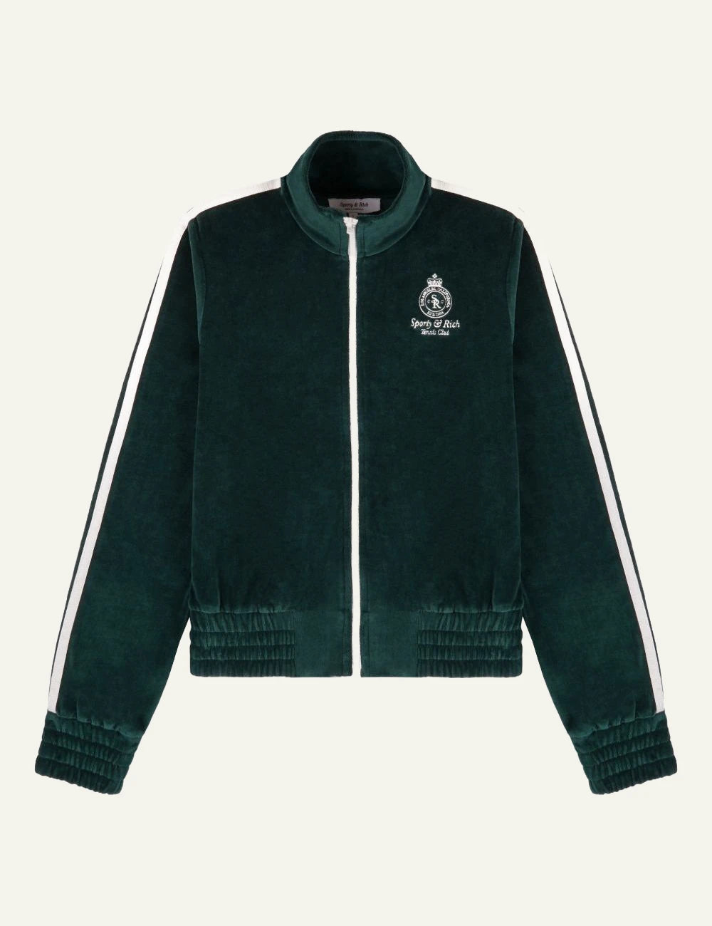 Sporty &amp; Rich crown tennis track jacket forest green front view