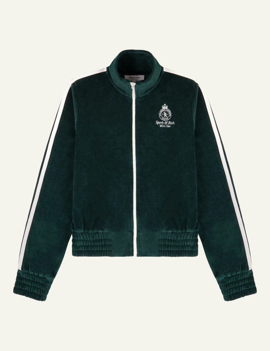 Sporty &amp; Rich crown tennis track jacket forest green front view