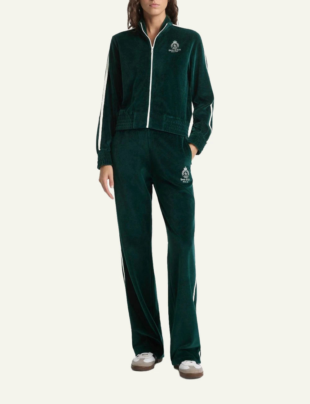 Sporty &amp; Rich crown tennis track jacket forest green front full body view