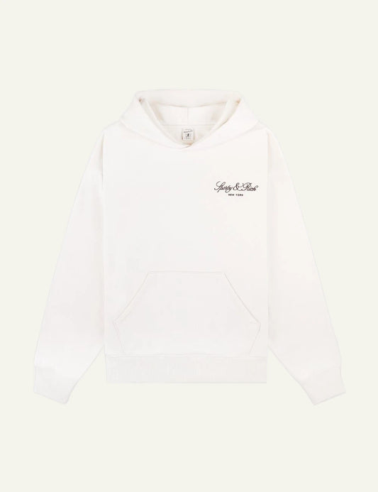 Sporty and Rich ecru hoodie embroidered logo front view
