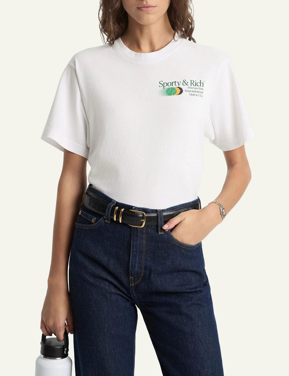  Sporty&amp;Rich invitational t shirt white forest front model view