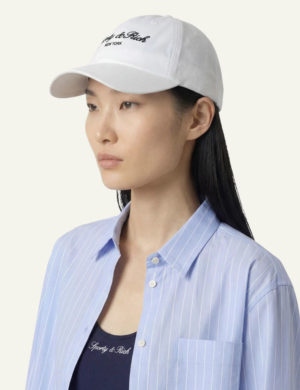 Sporty and Rich New York white baseball cap with embroidered logo model