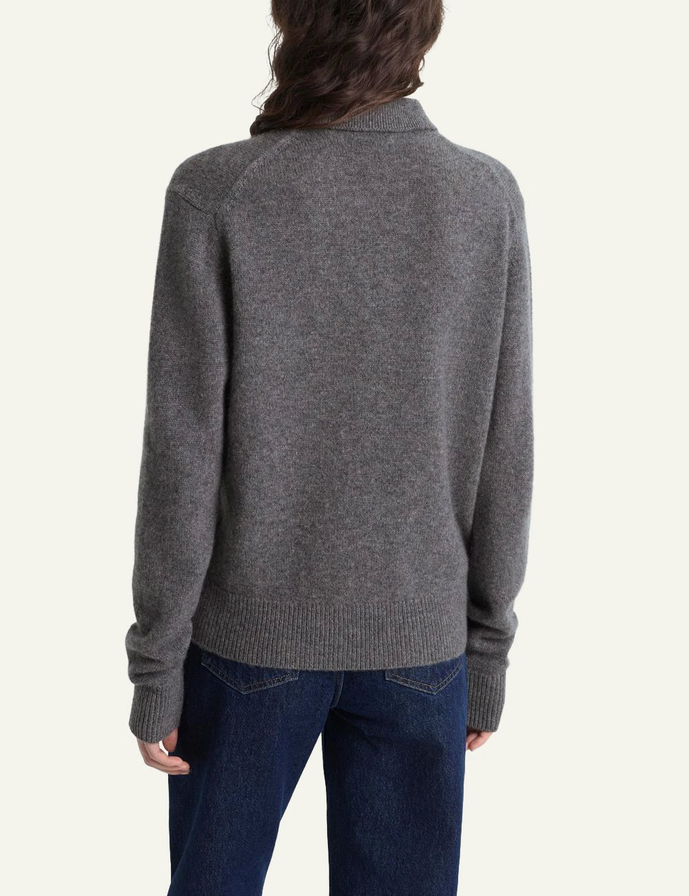 Sporty and Rich NY logo cashmere wool knit polo grey back view