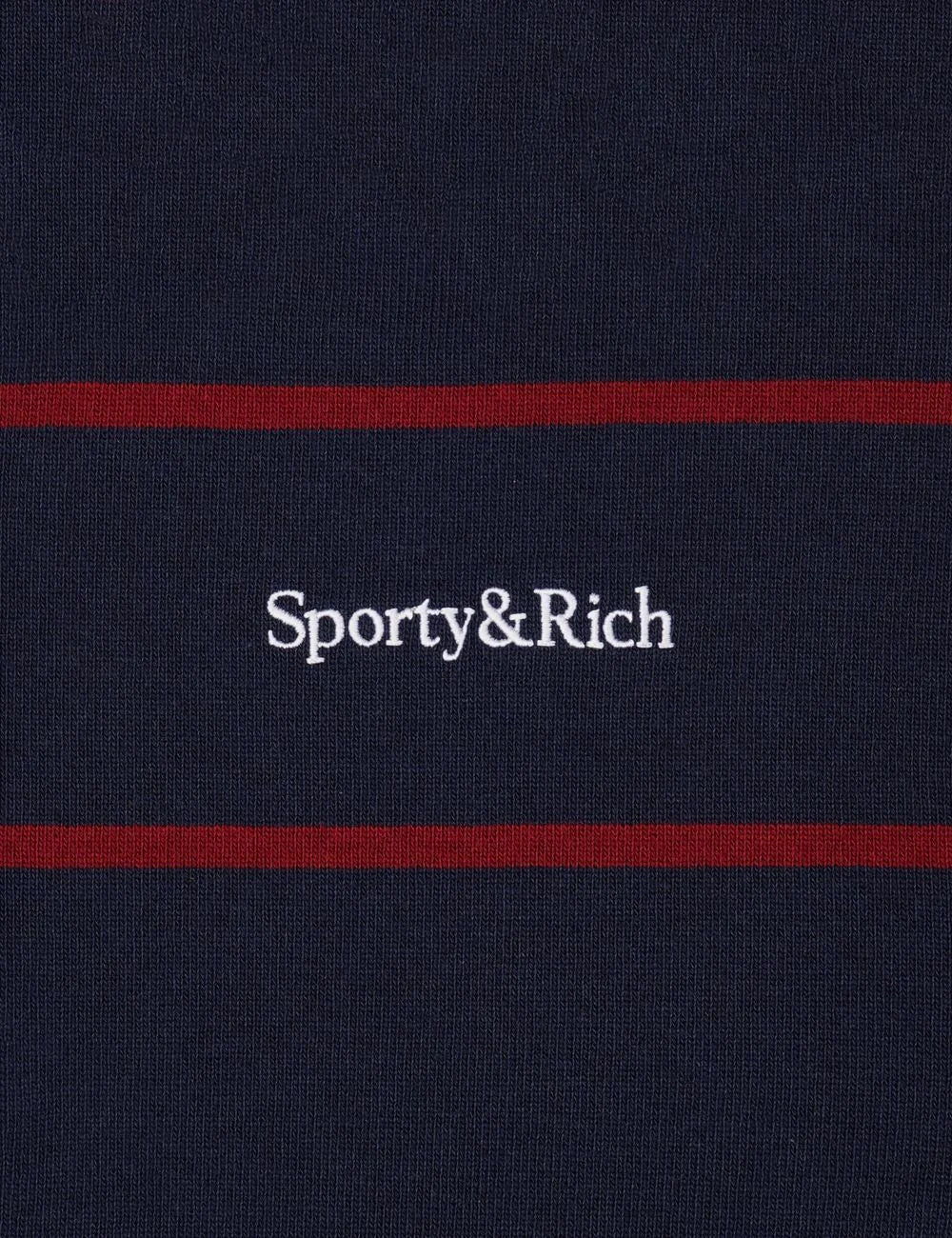 Sporty and Rich striped rugby polo navy red with white collar front view detail