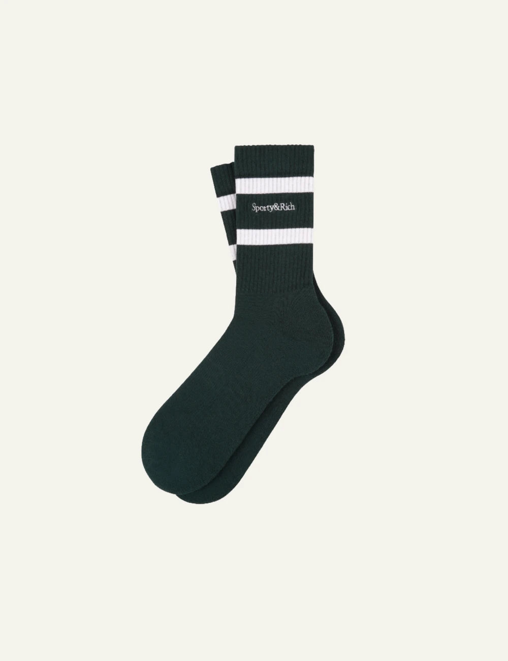 Sporty Rich serif logo socks forest white pair view