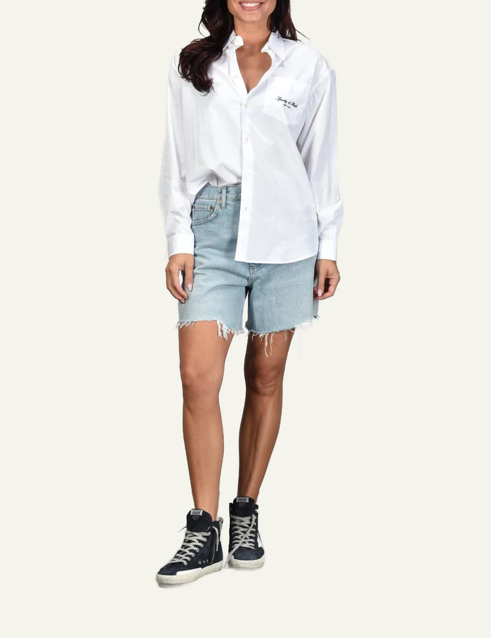 Sporty &amp; Rich Signature NY oversized white shirt front full body view