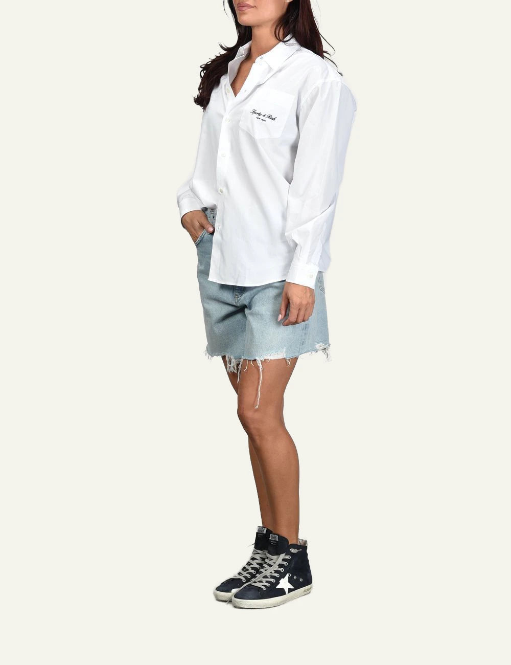 Sporty &amp; Rich Signature NY oversized white shirt side view
