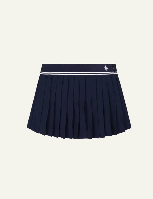 Sporty &amp; Rich SRC Abigail skirt dark navy ecru pleated front view