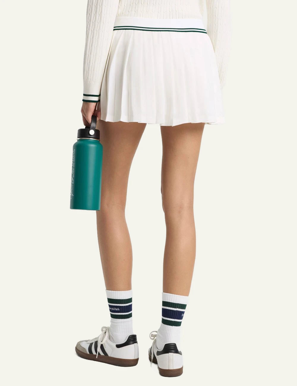 Sporty &amp; Rich SRC Abigail skirt ecru forest pleated back view