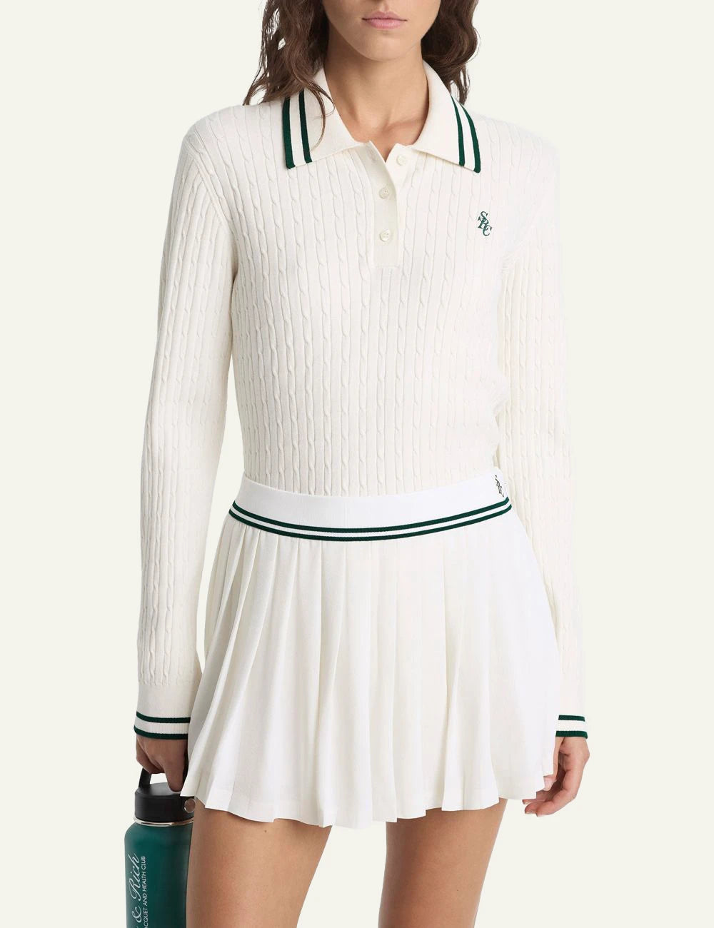 Sporty &amp; Rich SRC Abigail skirt ecru forest pleated front model view