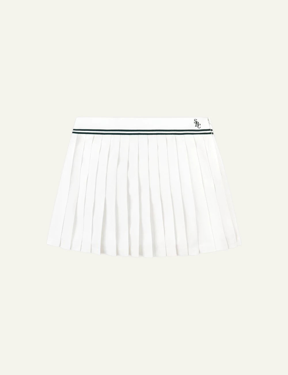 Sporty &amp; Rich SRC Abigail skirt ecru forest pleated front view