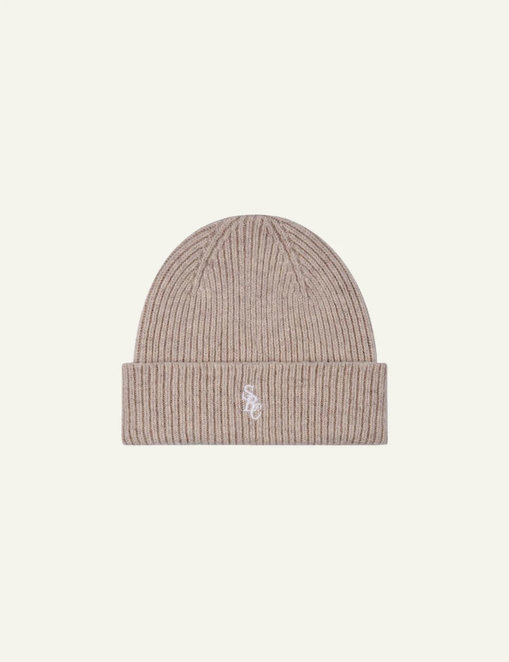 Sporty &amp; Rich SRC cashmere beanie tapioca ribbed front view