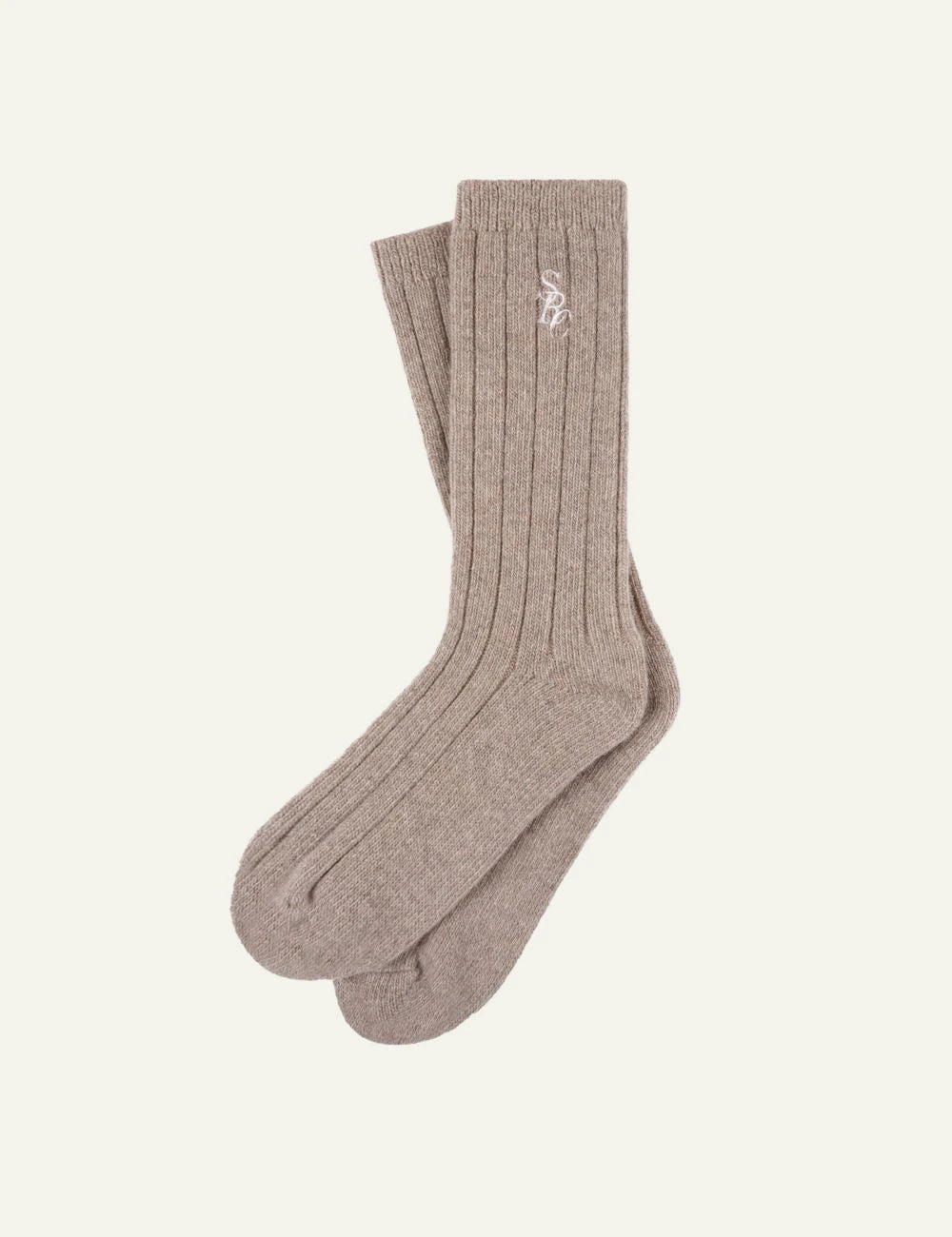 Sporty &amp; Rich SRC cashmere socks tapioca ribbed pair view