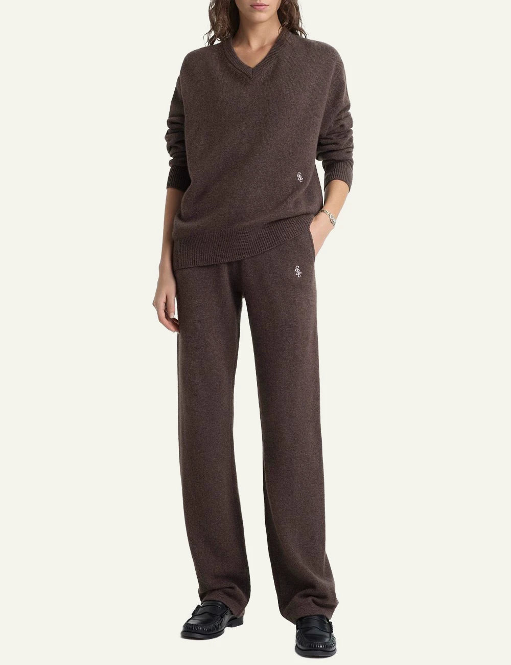 Sporty &amp; Rich SRC cashmere trousers toffee front full body view