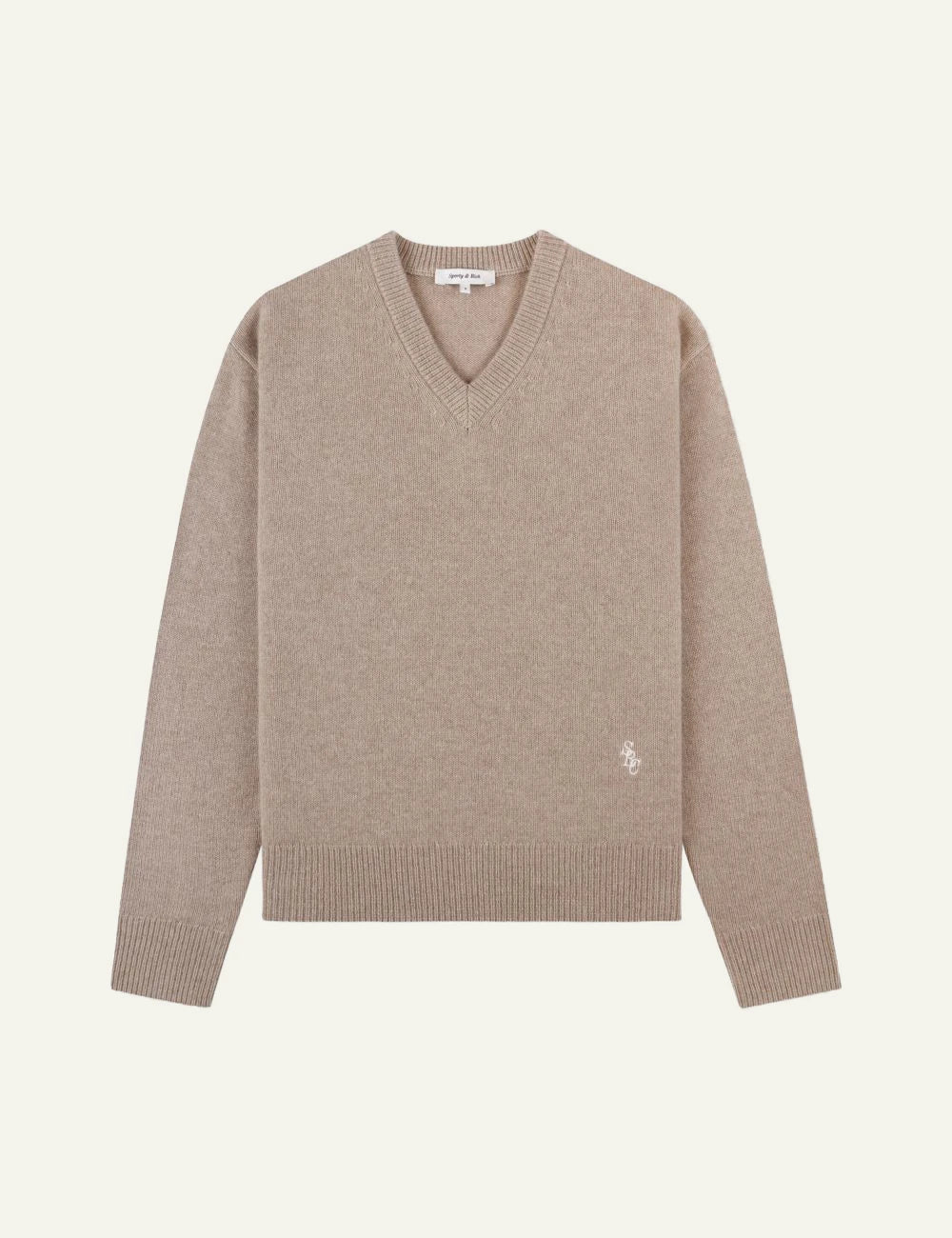 Sporty &amp; Rich SRC cashmere v neck sweater tapioca front view
