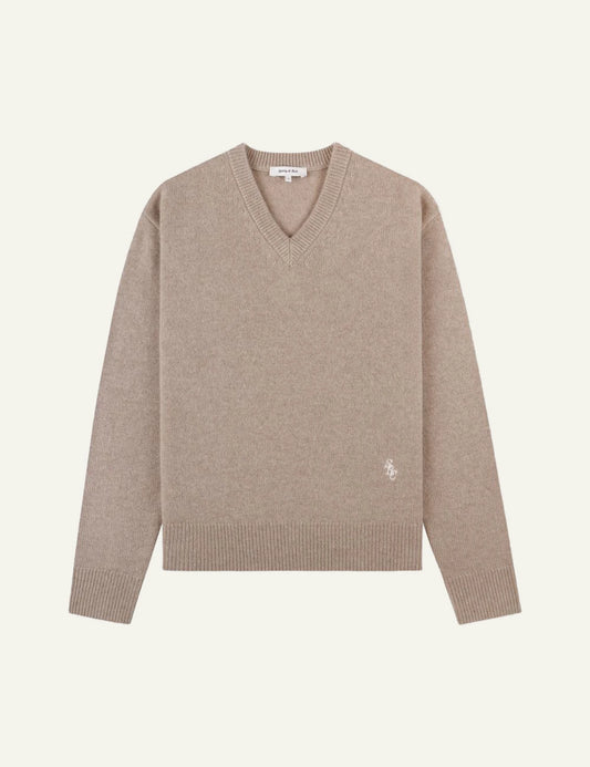 Sporty &amp; Rich SRC cashmere v neck sweater tapioca front view