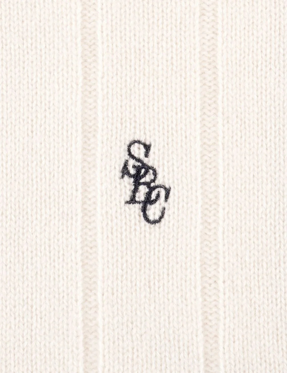 Sporty &amp; Rich SRC cricket cashmere sweater ecru dark navy front logo view