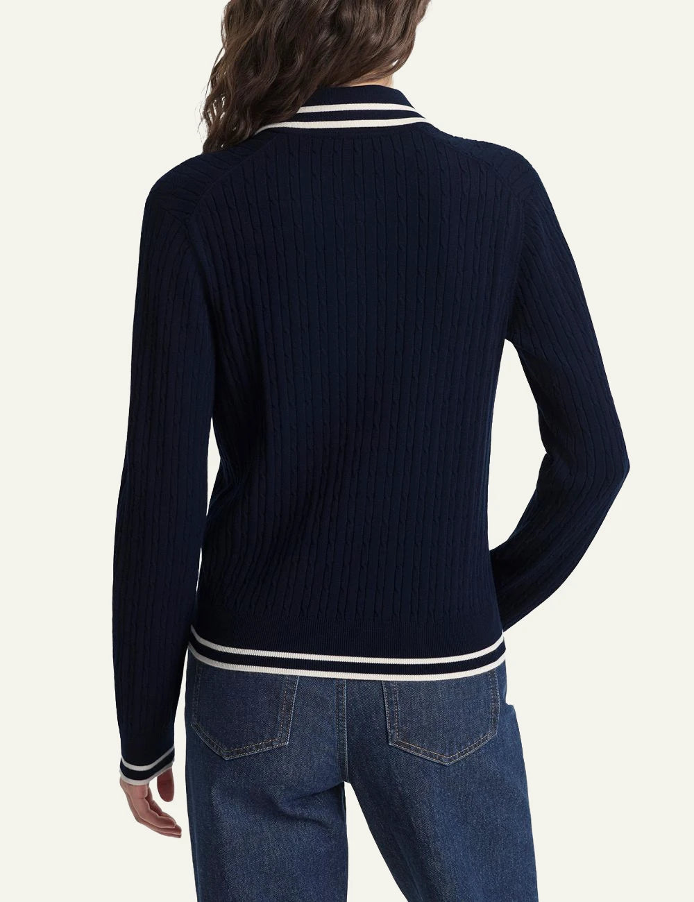  Sporty &amp; Rich SRC mini cable long sleeve polo dark navy back view