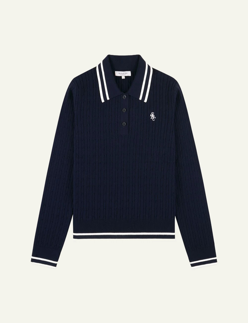  Sporty &amp; Rich SRC mini cable long sleeve polo dark navy front view