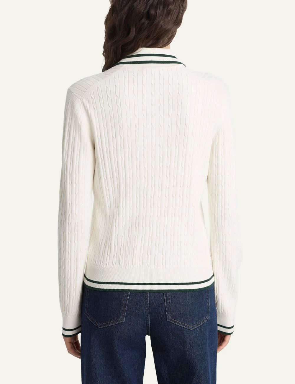 Sporty &amp; Rich SRC mini cable long sleeve polo ecru forest back view
