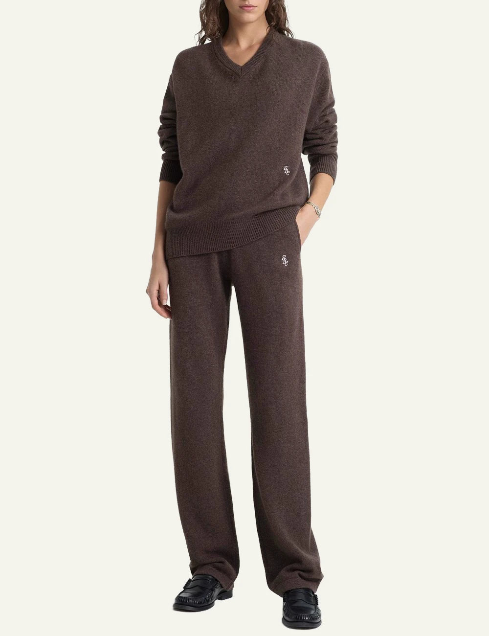Sporty &amp; Rich SRC v neck sweater toffee front full body view